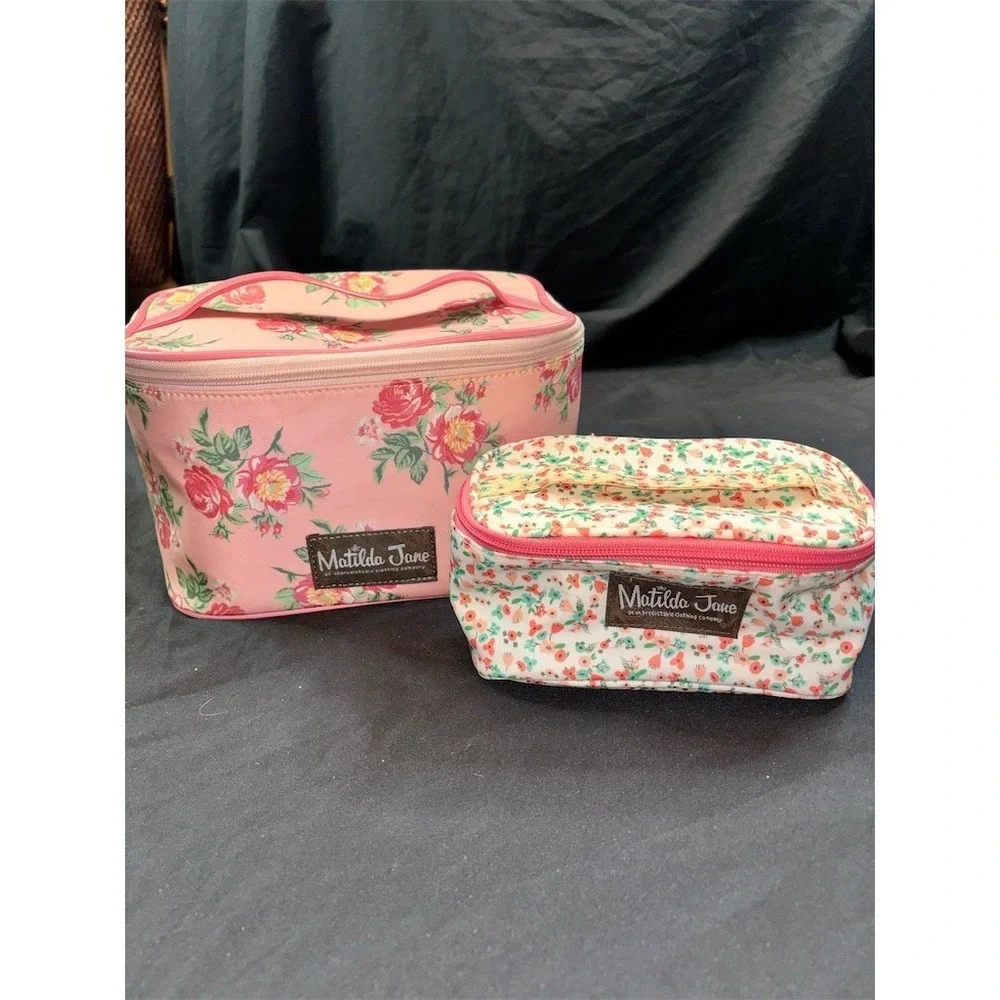 Matilda Jane Makeup Bag Set 2-Piece Pink Floral Vanity Case + Mini Pouch retired